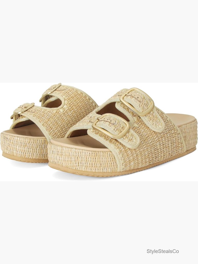 Raffia Platform Slide Sandals With Double Buckle - Women's Espadrille